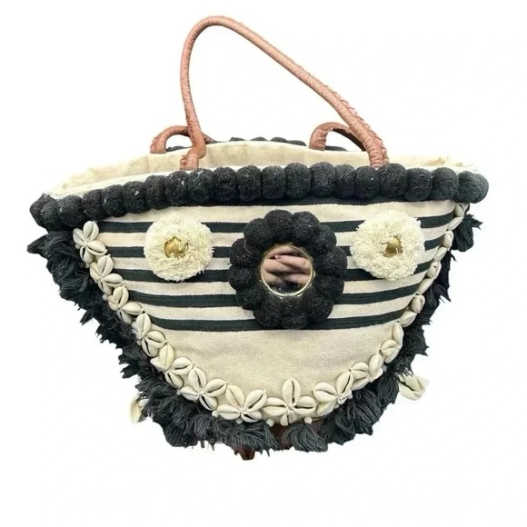 Figue Bardot Raj Palace Tuk Tuk Medium Tote – Boho Shell Embellished Cotton Bag - Picture 4 of 15